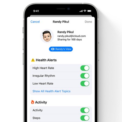 ios 15 opciones de datos compartidos de la aplicación de salud