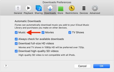 macos mojave itunes preferences apple music automatic downloads