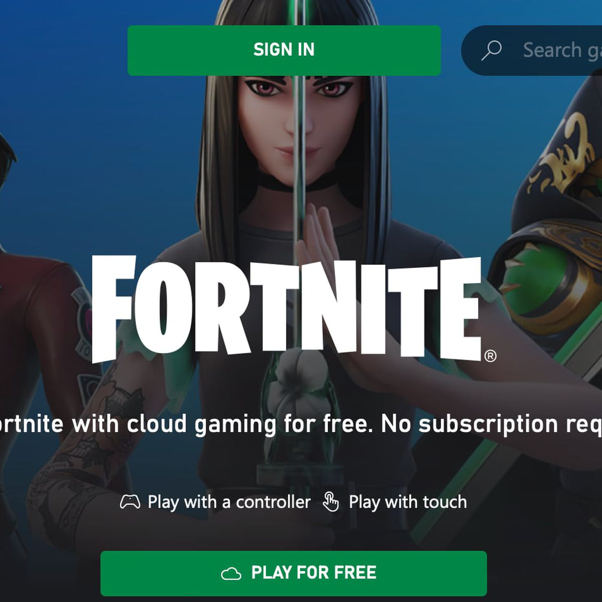 Fortnite is now available to play through Xbox Cloud Gaming for free