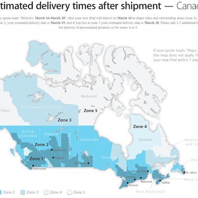 ipad delivery zones canada