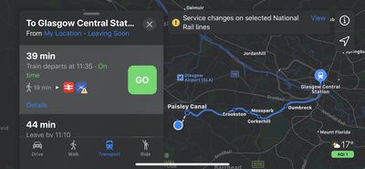 real time transit apple maps
