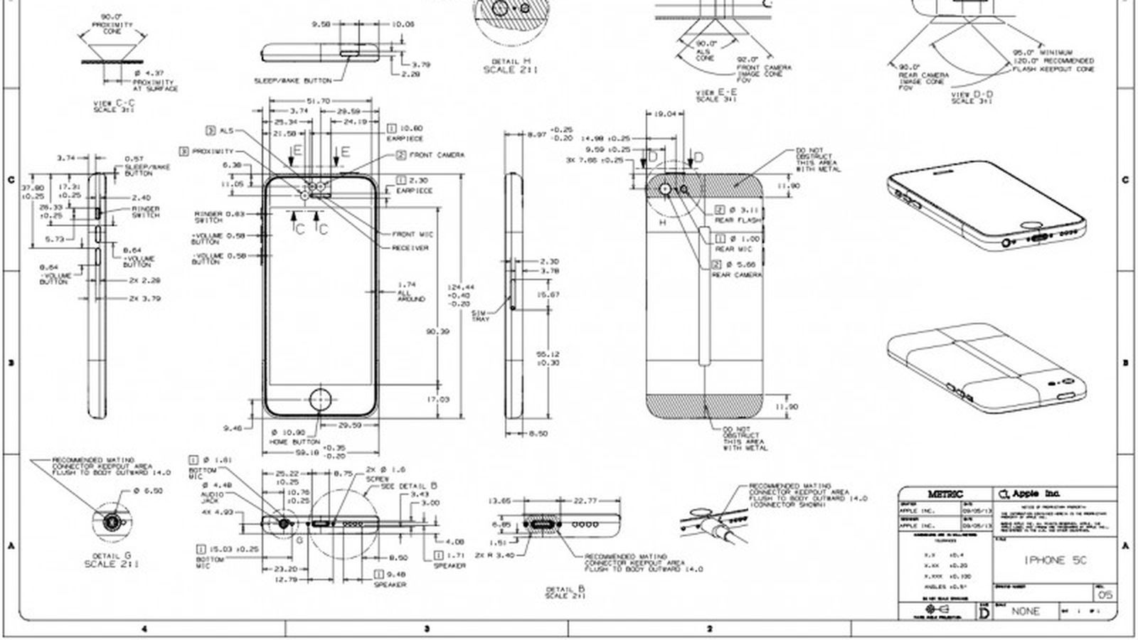 Apple iPhone 5C (6th Gen) Dimensions & Drawings